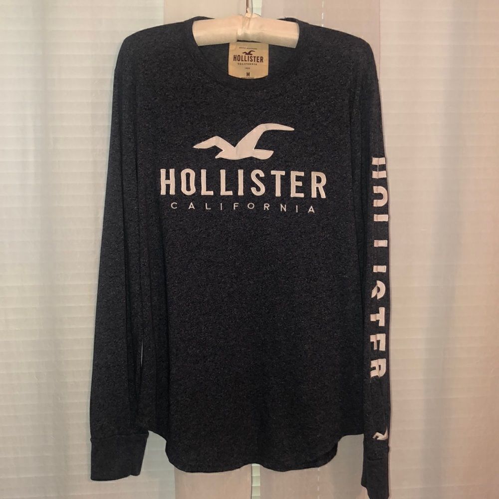 Hollister M Indigo White Heathered Crewneck Pullover Long Sleeve Tee